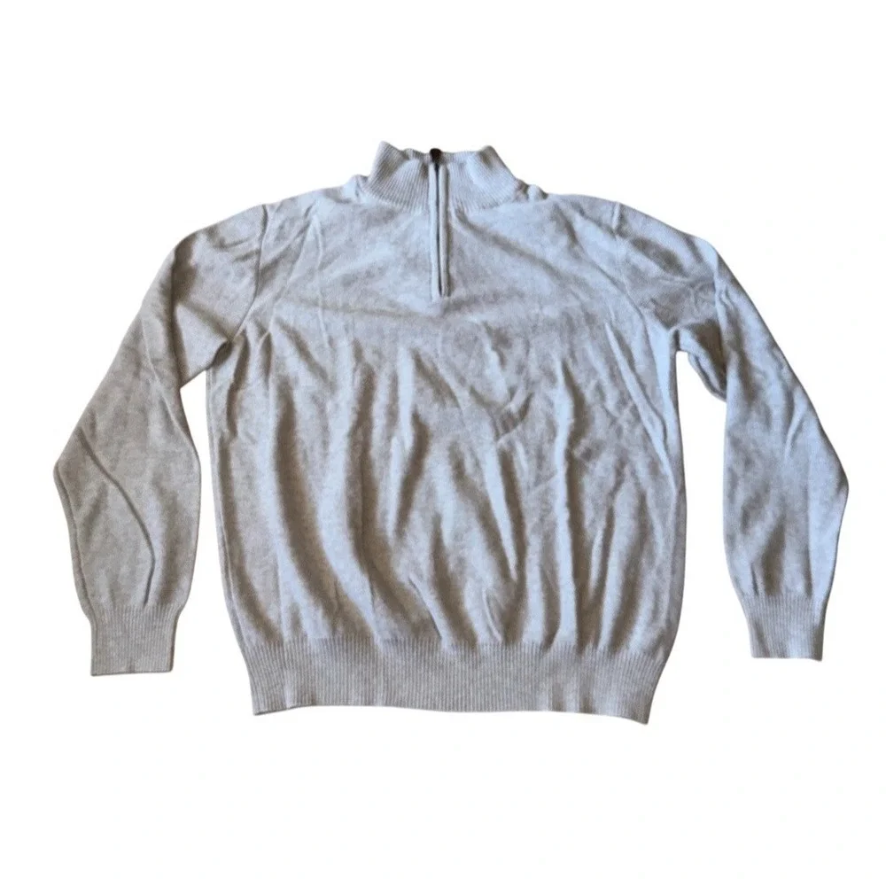 British Khaki Sweater Mens Size L‎ beige Quarter Zip Mock Neck Pullover Knit tan